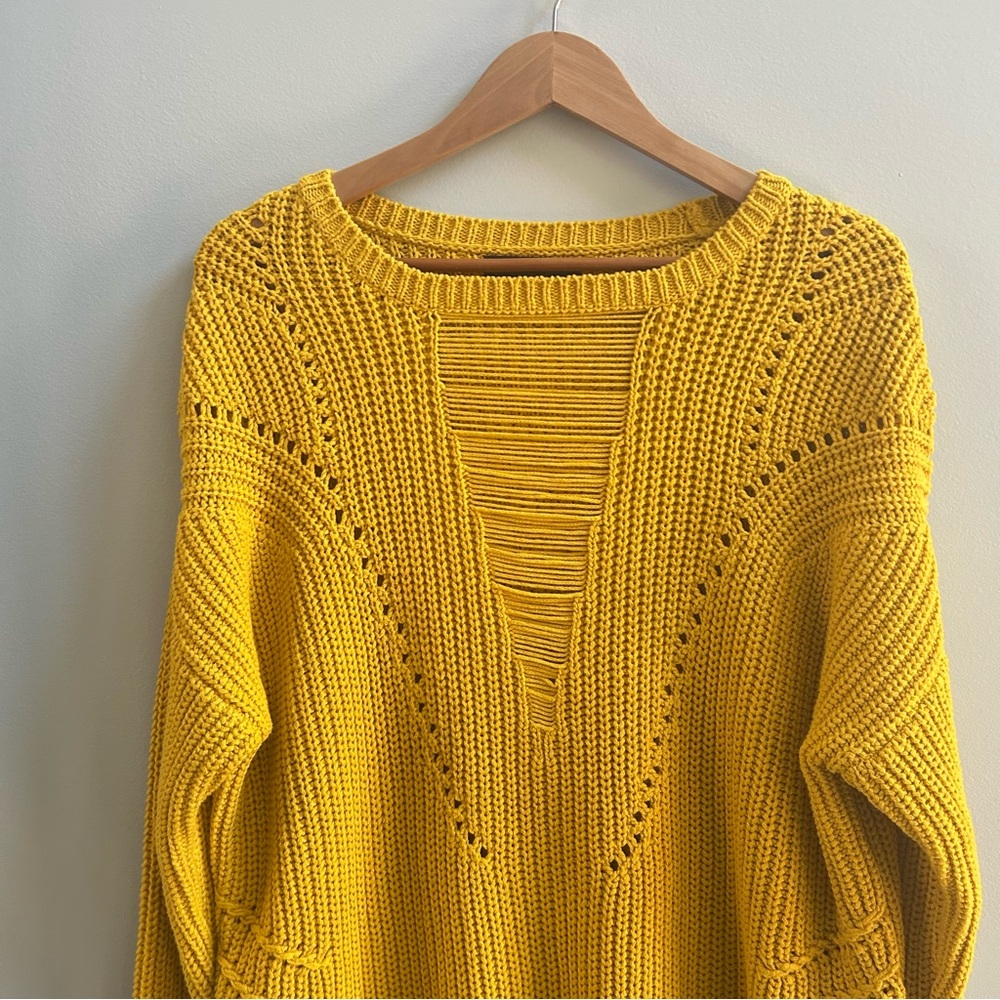 NWOT Rachel Roy Mustard Yellow Crewneck Cut-Out Chunky Knit Sweater, Size XXL - Picture 3 of 11
